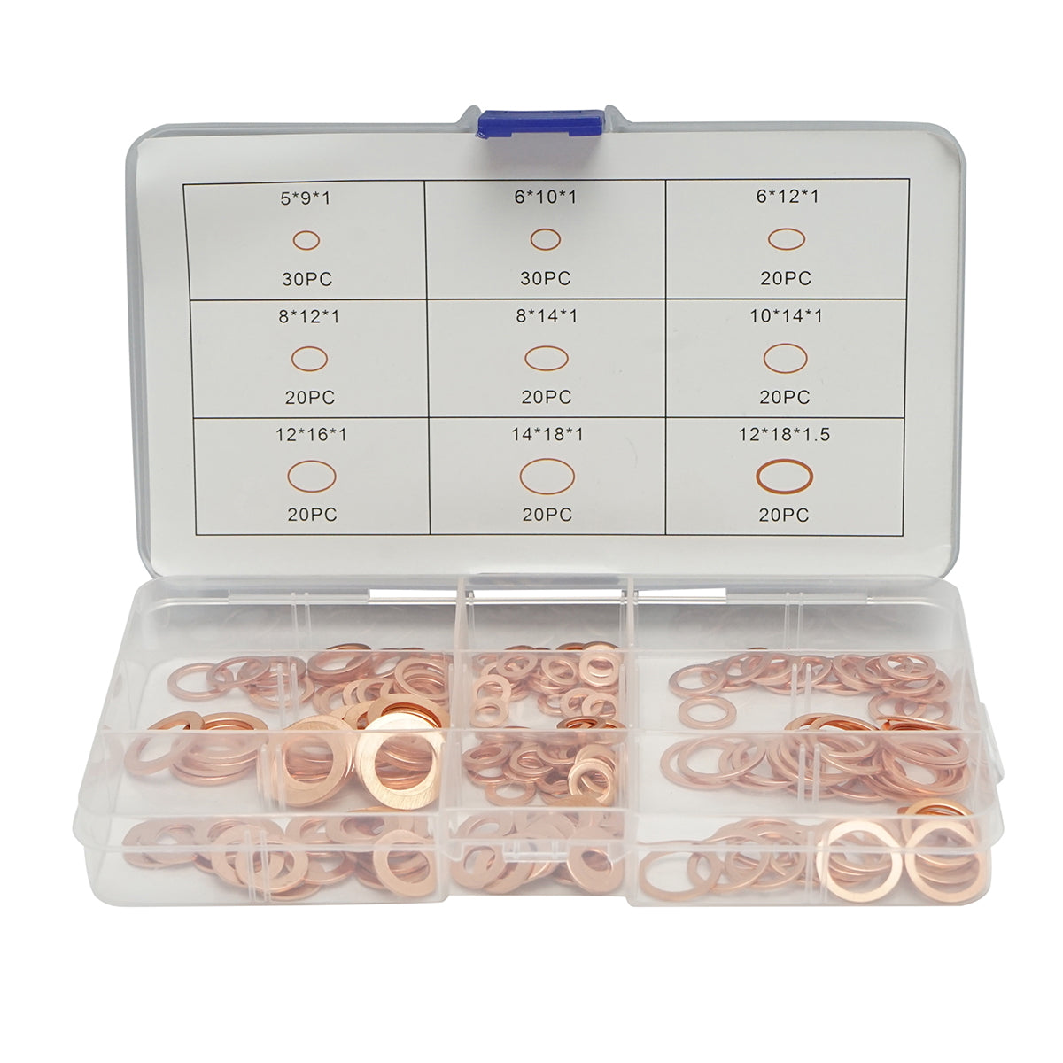 Copper washer set Ø 5-14mm 200 pieces